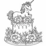 Unicorn Cake with Flowers Coloring Pages 2