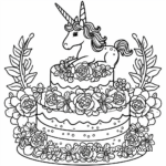 Unicorn Cake with Flowers Coloring Pages 3