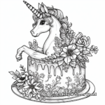 Unicorn Cake with Flowers Coloring Pages 4