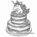 Unicorn Cake with Rainbow Layers Coloring Pages 1