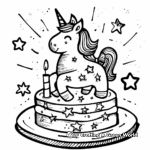 Unicorn Cake with Stars Coloring Pages 3