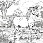 Unicorn Crossing a River Coloring Pages 1