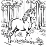 Unicorn in Magical Forest Coloring Pages 1