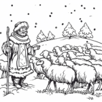 Winter Shepherd and Sheep Scene Coloring Pages 1