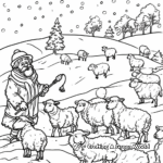 Winter Shepherd and Sheep Scene Coloring Pages 2