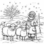 Winter Shepherd and Sheep Scene Coloring Pages 3