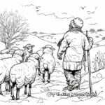 Winter Shepherd and Sheep Scene Coloring Pages 4
