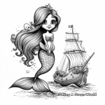 Adventurous Siren Mermaid Discovering Shipwrecks Coloring Pages 3