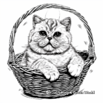 British Shorthair Cat Sitting in a Basket Coloring Pages 1