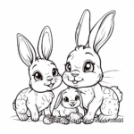 Bunny Family with Carrots Coloring Pages: Male, Female, and Bunnies 1
