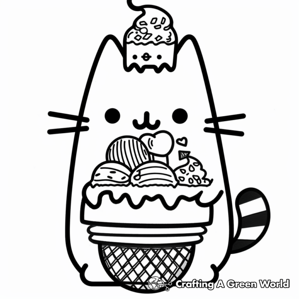Cheerful Pusheen Eating Ice-Cream Coloring Pages 1