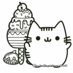 Cheerful Pusheen Eating Ice-Cream Coloring Pages 2