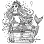 Colorful Siren Mermaid with Treasure Chest Coloring Pages 2