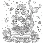 Colorful Siren Mermaid with Treasure Chest Coloring Pages 4