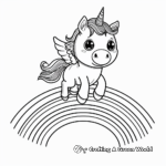 Cute Baby Unicorn Flying Over a Rainbow Coloring Pages 3