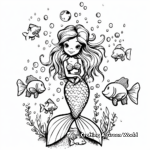 Delightful Siren Mermaid with School of Fish Coloring Pages 1