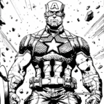 Detailed Comic-Style Captain America Coloring Pages for Adults 1