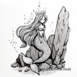 Detailed Siren Mermaid on Rocky Shore Coloring Pages 2