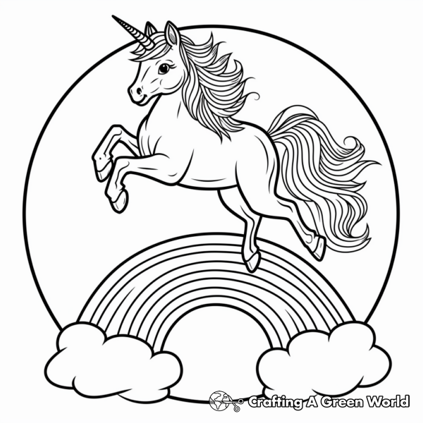 Unicorn Jumping Over A Rainbow Coloring Pages Free & Printable!