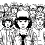 Group Scene with the Stranger Things Gang Coloring Pages 2