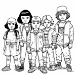 Group Scene with the Stranger Things Gang Coloring Pages 3