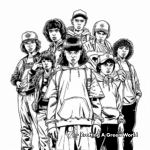 Group Scene with the Stranger Things Gang Coloring Pages 4