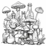 Intricate Alice's Potion Bottles and Magic Mushrooms Coloring Pages 1