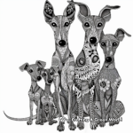 Intricate Greyhound Family Coloring Pages for Adults 1