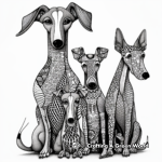 Intricate Greyhound Family Coloring Pages for Adults 3