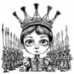 Majestic Red Queen and Her Card Soldiers Coloring Pages 1
