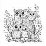 Owl Family Coloring Pages: Male, Female, and Owlets 1