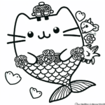Pusheen as a Cute Mermaid Coloring Pages 1