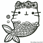 Pusheen as a Cute Mermaid Coloring Pages 2