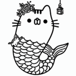 Pusheen as a Cute Mermaid Coloring Pages 3