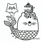 Pusheen as a Cute Mermaid Coloring Pages 4