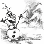 Soft Pastel Winter Scene with Olaf Coloring Pages 2