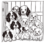 Spaniel Family in a Kennel Coloring Pages 1