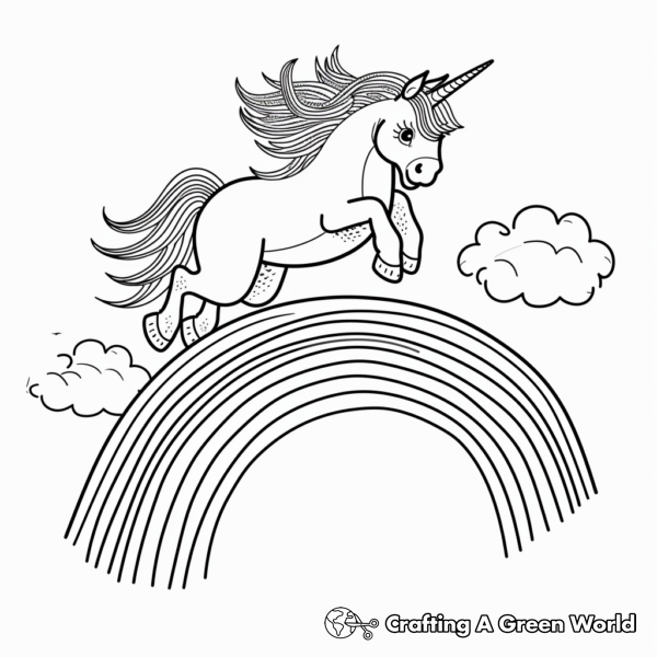 Unicorn Jumping Over A Rainbow Coloring Pages Free & Printable!