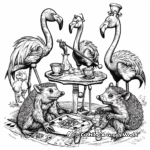 Wonderland Wildlife: Flamingos and Hedgehogs Croquet Coloring Pages 4