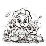Adorable Thanksgiving Turkey and Friends Coloring Pages 3