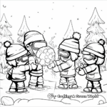 Among Us Crew Having a Snowball Fight Coloring Pages 1