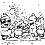 Among Us Crew Having a Snowball Fight Coloring Pages 3