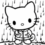 Baby Hello Kitty Under the Rain Coloring Pages 1