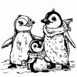 Charming Christmas Penguin Family Coloring Pages 1