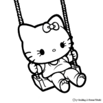 Cheerful Baby Hello Kitty on a Swing Coloring Pages 1