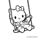 Cheerful Baby Hello Kitty on a Swing Coloring Pages 3