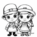 Cute Little Pilgrim Boy and Girl Coloring Pages 1