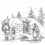 Detailed Fort Mandan Winter Scene Coloring Pages with Sacagawea 2