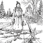 Detailed Fort Mandan Winter Scene Coloring Pages with Sacagawea 3