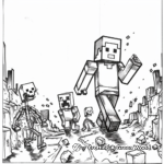 Páginas detalladas para colorear de Minecraft Steve y Creeper 3